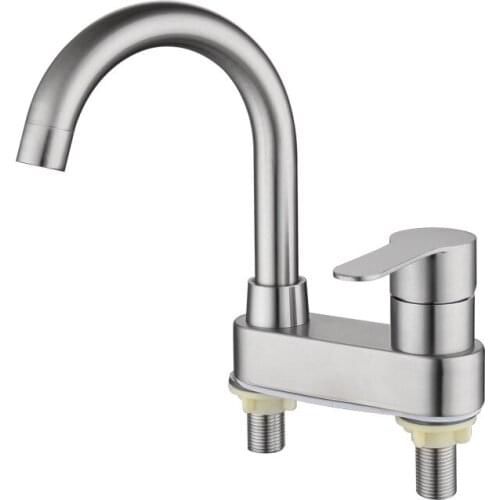 Stainless Steel Double Hole Hot and Cold Basin Faucet Bathroom Brushed Double Basin Faucet Sink Tap