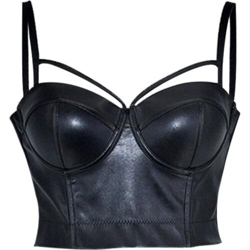Newly Design Women Sexy Push Up PU Leather Tube Tops Bra Lady Strapless Crop Top Navel Ultra-short Tube Top Sling