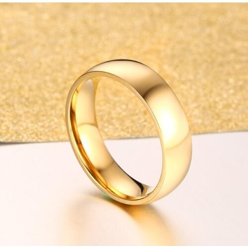 Classic Gold Color Wedding Band Engagement Ring 6mm Wide for Women Men US Sizes 4 5 6 7 8 9 10 11 12 13 14 15