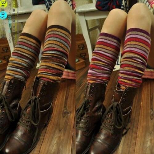 Autumn And Winter Coloured Thin Striped Thermal Rabbit Wool Leg Covers Boot Cuffs Warm Gaiters For Women Girls Christmas Gift