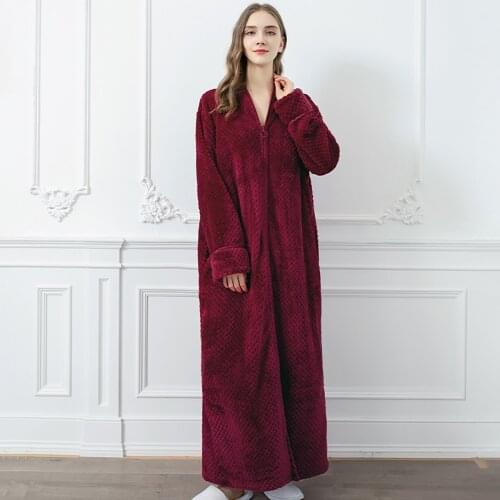 Autumn Winter Pijama Flannel Robes For Women Wedding Dress Thicken Warm Bathrobe Female Zipper Sleepwear Casual Nightgown Robe
