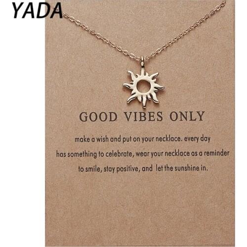 YADA Stainless Steel Presents&Necklace For Women Gold Circle Irregular Sun Necklaces Statement Hollow Round Necklace SE210026