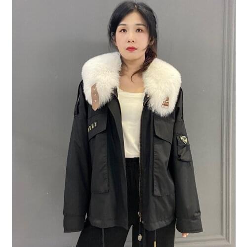 Winter Parka Women Fur Jacket Natural Rabbit Fur Liner Real Fox Fur Collar Warm Loose Outwear Plus Size Custom