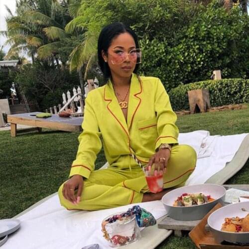 Casual Suits Homewear New Spring Women Two Piece Sets Elegant Turn-Down Collar Button Tops And Lace-Up Pocket Long Pants Pajamas