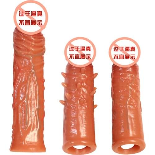Realistic Penis Sleeves for Men Reusable Penis Sleeve for Male Extender Dildo Enhancer Enlargement Condom Male Cock Sex Toys