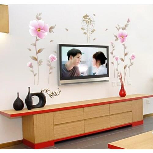Romantic Flower Living Room Bedroom Wall Sticker Chinese Style Good Luck and Happiness to You Wall Quote Saying Art Poster Decal