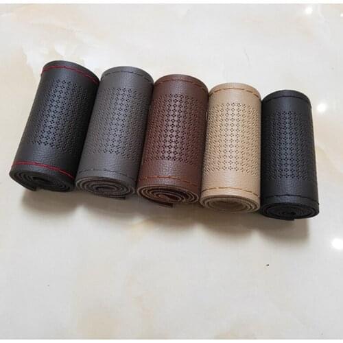 Hand Sewing Car Steering Wheel Cover With Four Sides Embossed Microfiber Leather DIY With Thread and Needle Interior Accessories