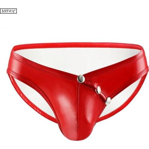 Can Open Rivets Men Leather U Convex Underwear Mens Latex Briefs Sexy Low Rise Gay Male Panties M-XXL