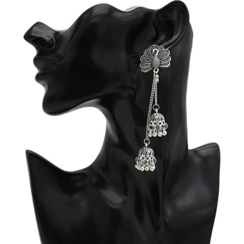 Vintage Metal Peacock Long Tassel Drop Earrings for Women Bohemian Oxidized Jewelry Animal Earring Brincos Birthday Gift