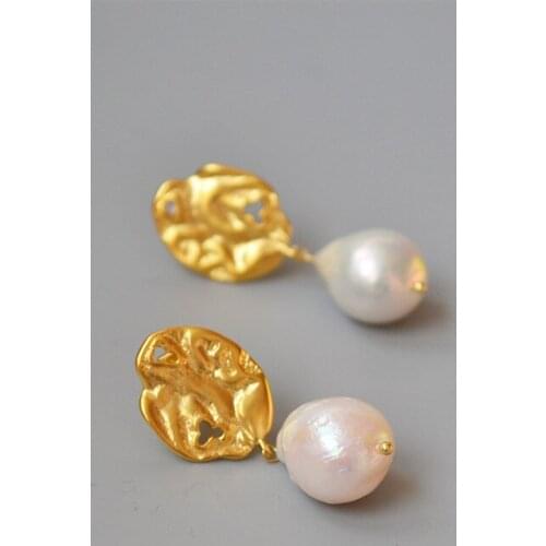Vintage leaves baroque freshwater pearl earring Gold Dangle Drop Earrings for women female fashion Jewelry new brincos