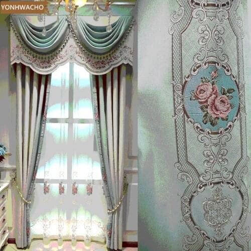 Custom curtain European jacquard high-grade chenille jacquard villa beige cloth blackout curtain valance tulle panel C691
