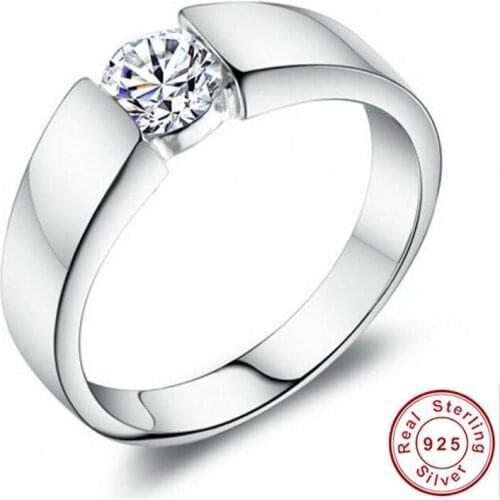 Top Selling Simple Fashion Jewelry Solitaire 925 Sterling Silver 5A Cubic Zirconia CZ Party Women Wedding Band Finger Ring Gift