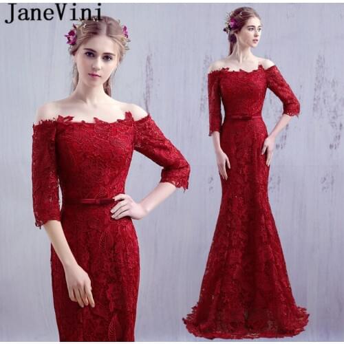 JaneVini Burgundy Half Sleeve Lace Sequin Bridesmaid Dresses Girl Ladies Dresses For Wedding Party Long Mermaid Prom Formal Wear