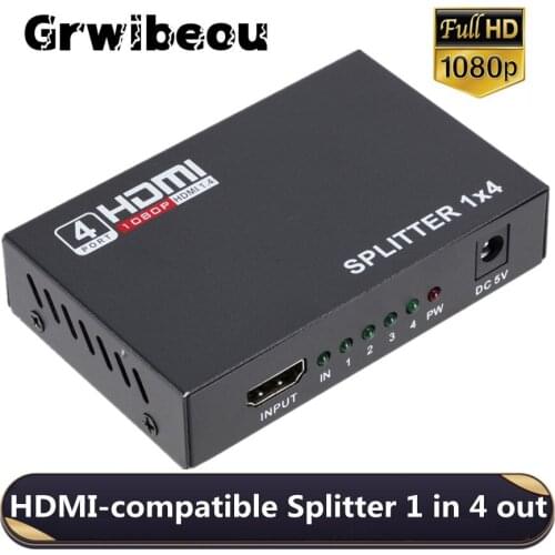 1080P HDMI-compatible Splitter HDCP 1 in 4 out Power Signal Amplifier 1x4 video Spliter Converter Adapter or HDTV DVD PS3 Xbox