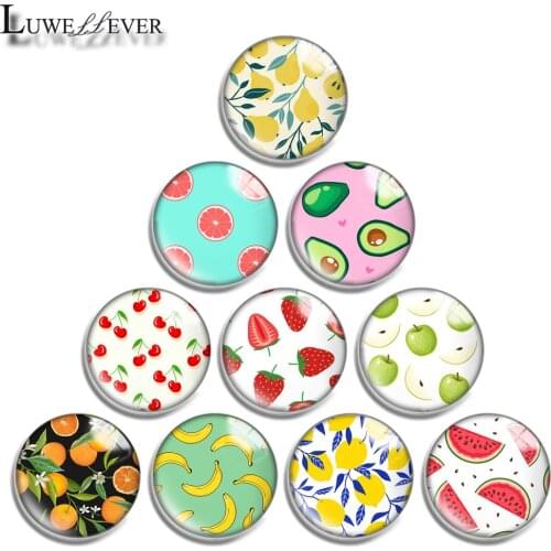 12mm 14mm 16mm 20mm 25mm 30mm 705 Fruit Mix Round Glass Cabochon Jewelry Finding 18mm Snap Button Charm Bracelet