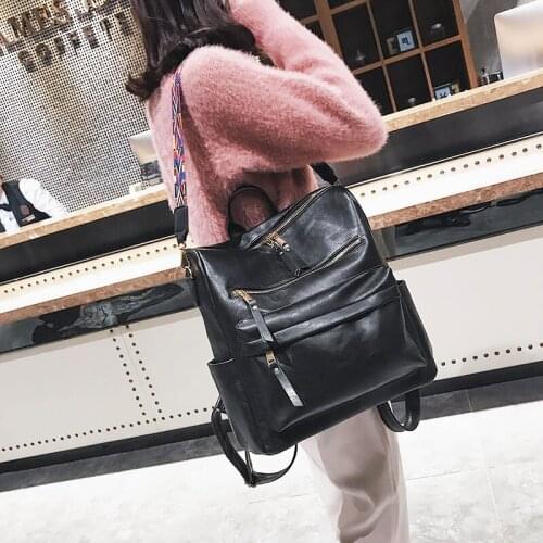 2021 Female Back Pack Preppy Style Large Capacity Travel Solid Rucksacks Backpacks for Girls Women Leather Backpacks