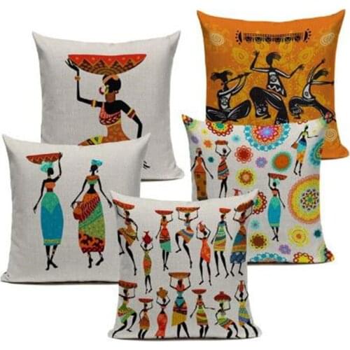 African Woman Cushion Cover Dancing Lady Africa Geometric Pillow Covers Pillow Cases Color Cloth Bedroom Sofa Decoration Ethnic