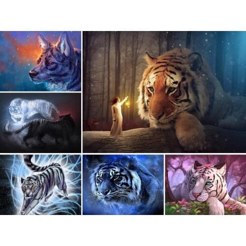 5D DIY Diamond Painting Animal Tiger Kit Full Drill Square Embroidery Diamond Mosaic Landscape Art Picture Crystal Home Decor