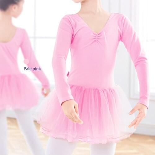 Ballet Training Dress Dance Chiffon Dress Tutu Dress for Girls Kids Children Gymnastics Leotards Long Sleeves Tulle Dance Wear