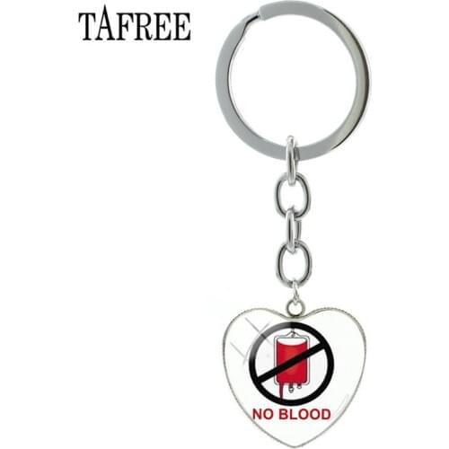 TAFREE Brand "No Blood " Heart Shape Charms Keychain Jehovahs Witnesses Key Chain Ring Holder Jewelry Bag Key Pendant QF97