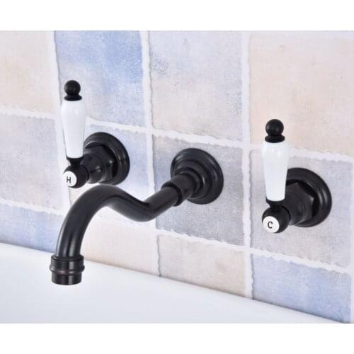 Oil Rubbed Bronze Bathroom Basin Sink Mix Tap Dual Handles Wall Mounted Kitchen Basin Sink Mixer Faucet Nsf495