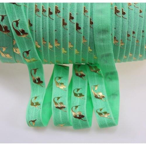 5/8" foe, gold foil mermaid printed fold over elastic 530 Mint 5/8" foe elastic 100yards/lot wholesale