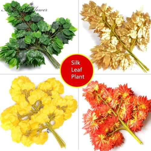 Artificial Ginkgo biloba decor maple leaf decor home wedding garden hotel party Christmas green plants wall silk fake Ficus leaf