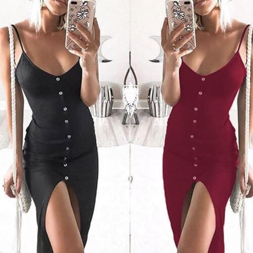Summer Sexy Women V-Neck Front High Split Spaghetti Strap Long Dress Mini Dress Party Wedding Elegant dress