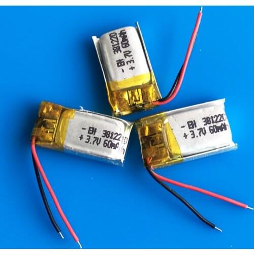 3 pcs small size lithium polymer li po rechargeable battery 60mAh 3.7V for MP3 bluetooth pen headset headphon video pen 381220