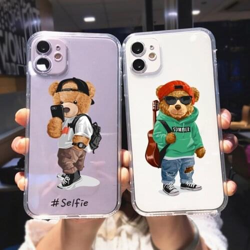 Fashion Brand Bear Phone Case For iPhone 12 Pro MAX 11 XR XS 7 SE20 X 8 6 Plus Cute Transparent Soft Silicone Cover Trend Fundas