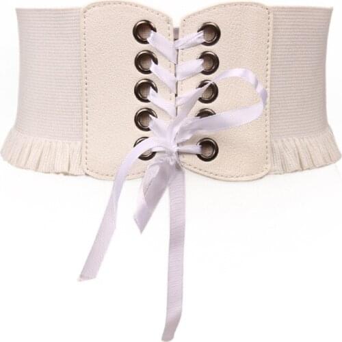 Fashion Women Lady Stretch Buckle Waist Belt Wide Elastic Corset Waistband Corset Around Cinch PU Leather Tie Bowknot