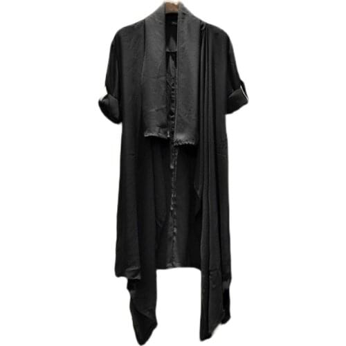 Extra long shirts men Long sleeve Punk rock clothing Loose Quick dry Black White Spring Summer