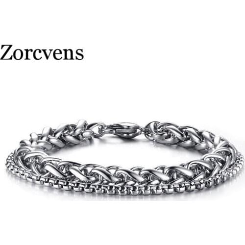 Modyle Wheat Spiga Box Double Link Chain Bracelet for Men Stainless Steel Male Bracelets Punk Hip-hop Pulseira Jewelry