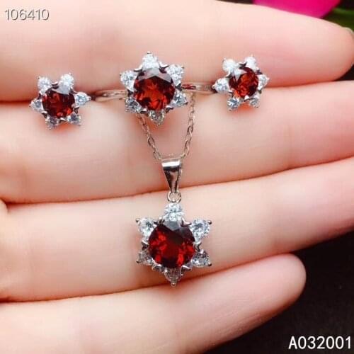 KJJEAXCMY fine jewelry natural garnet 925 sterling silver new women pendant necklace ring earrings set support test noble