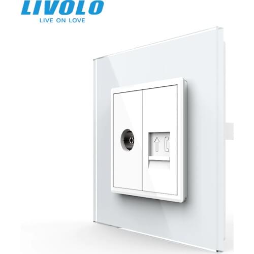 Livolo UK standard Wall television Socket, TV plugs,with computer telephone socket,CAT6 type,New Style Crystal Glass Panel