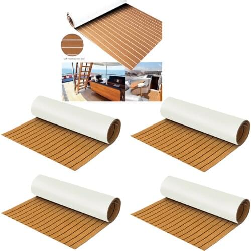 4x EVA Faux Teak Decking Sheet Non-Slip Flooring Mat for Fishing Boat Yacht Marine RV, Self-Adhesion, 240 x 60cm/94x23 inch