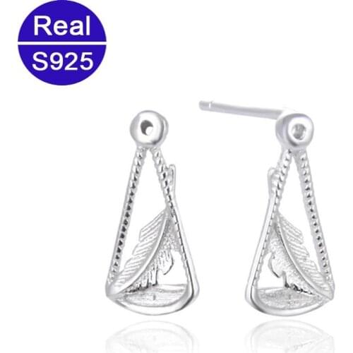 Real Solid 925 Sterling Silver Stud Earrings For Women High Quality Fashion Feather Earring Dropshipping With Box