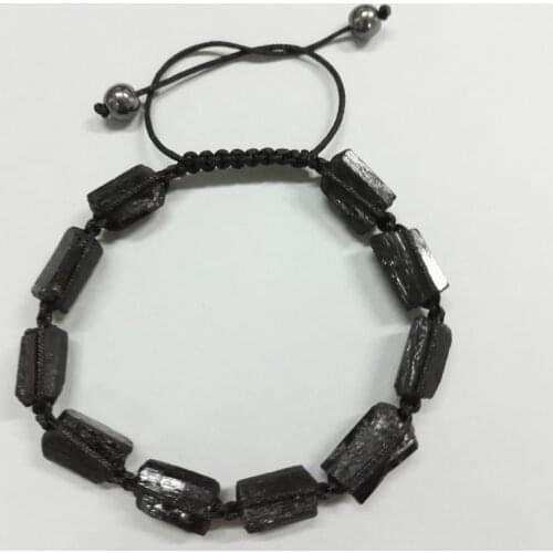 Natutal Rough Black Tourmaline 6MM Hematite Yellow Tiger Eye Stone Beads Adjustable Weave Nylon Rope Unisex Healing Bracelets