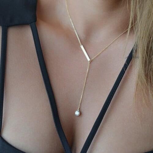 Newly Gold necklace Fashion Style Women Lady Y Shaped Design Alloy Chain Pendant Necklace W_S (Color: Gold)