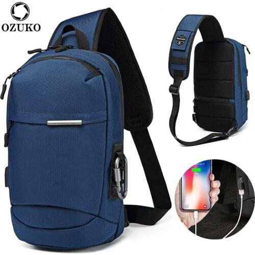 OZUKO fashion Mens Oxford Crossbody bag For Male outdoor sports shoulder bags USB Multifunction waterproof Travel chest Pack