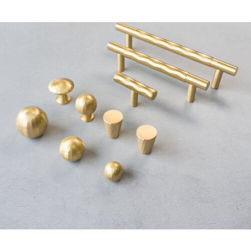 Luxury Brass Cabinet Pull Pure Copper Knob Wardrobe Cupboard Handle Round Dresser Knob Kitchen T Bar Brass Furniture Handle