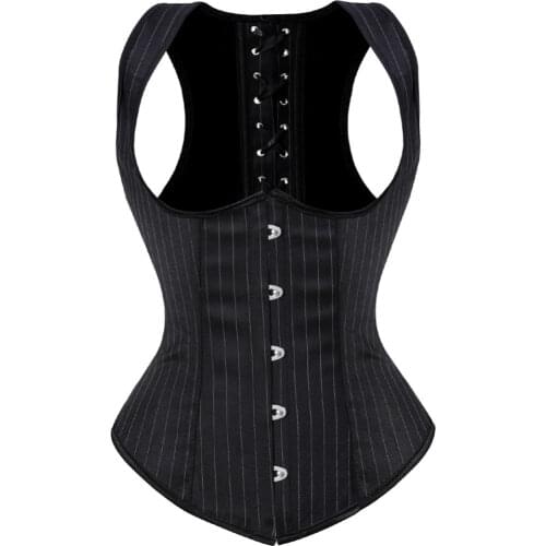 Sexy Black Striped Underbust Corset Bustier Vest Corset Tops Waist Cincher Body Shaper Plus Size S-6XL