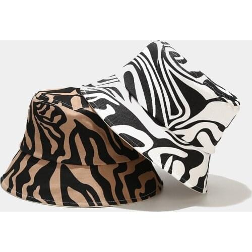 2021 Fashion Summer Cotton Zebra Striped Print Bucket Hats Hip Hop Reversible Fisherman Caps For Women Men