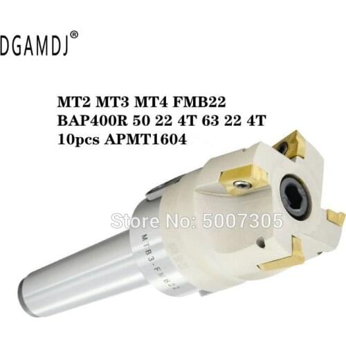MT2 MT3 MT4 FMB22 Mohs face milling handle+BAP400R 50 22 4T 63 22 4T face milling cutter head+10pcs APMT1604 carbide blade