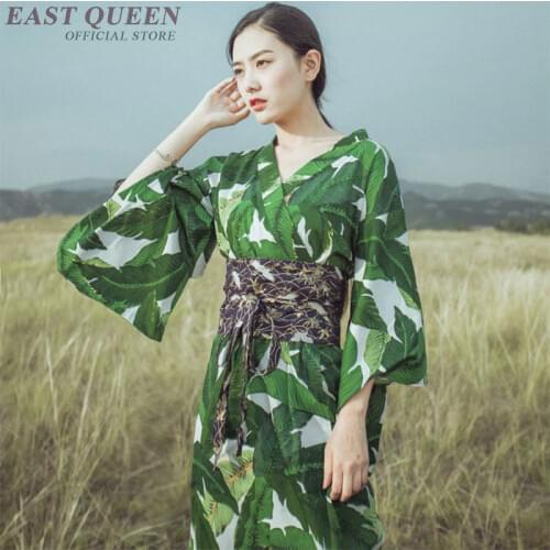 Traditional japanese kimonos new feeling clothes kimono robe yukata floral print green fashion womens kimonos AA3833
