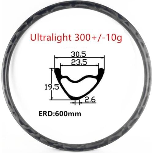 29er carbon mtb rims Ultralight 300g 30.5x19.5mm V asymmetric bicycle mtb disc rim tubeless bow-knot mtb bike rims RED 600mm