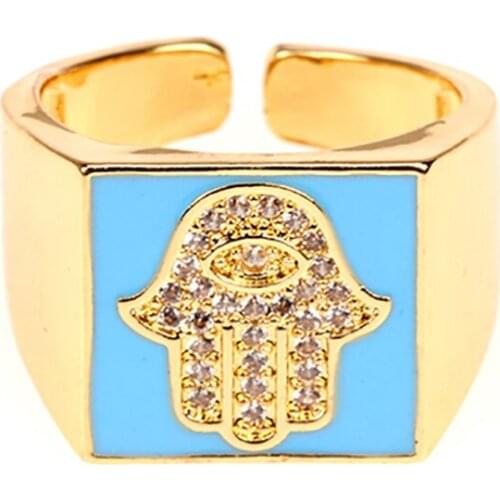 ZHINI Bohemia Vintage Gold Color Operating Adjustable Ring 2021 Ethnic Gothic Eye Hand Statement Ring Fashion Jewelry anillos