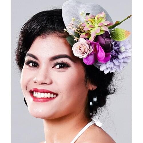 Women Fancy Feather Grey Fascinator Headwear Wedding Hats and Fascinators White Net Hair Accessories for Bridal Woman MD16020