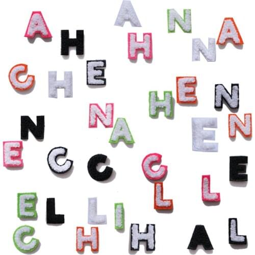 Green white A-Z letters icon Towel embroidery Iron on Patches for Clothing DIY Stripes Clothes Patchwork Stickers Custom Badges