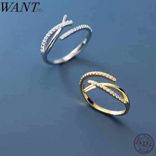 WANTME New Arrival Fashion Open Letter Cross Ring for Women Real 100% 925 Sterling Silver Party Wedding Jewelry Accessories Gift